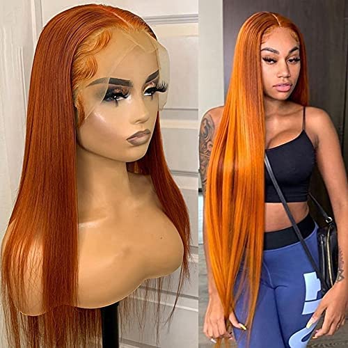 Glowmorous Ginger Orange Long Straight Lace Front Wigs Human Hair 13x6 T Part Lace Frontal Wig Pre Plucked With Baby Hair Brazilian Remy Hair For Black Women