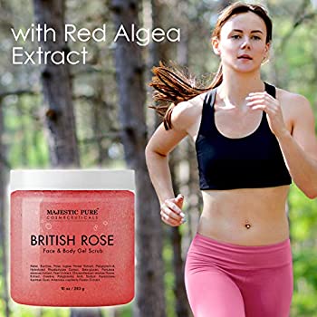 MAJESTIC PURE British Rose Gel Facial and Body Scrub - Gentle Gel Scrub Exfoliates, Hydrates, and Moisturizes Face and Skin - Rejuvenating and Refreshing - 10 oz