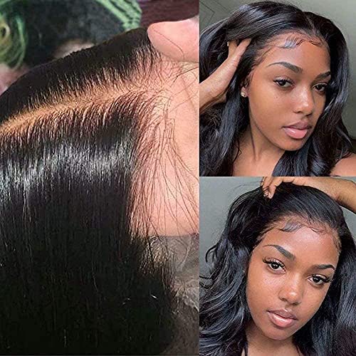 Imeya 13x6 HD Transparent Lace Frontal Wigs For Black Women 150% Density Body Wave Wig Human Hair Pre Plucked With Baby Hair Natural Black Long Wavy Wig 100% Brazilian Virgin Hair Wig