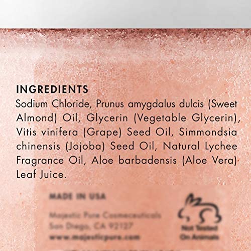 Majestic Pure Himalayan Salt Body Scrub with Lychee Oil, Exfoliating Salt Scrub to Exfoliate & Moisturize Skin, Deep Cleansing - 10 oz