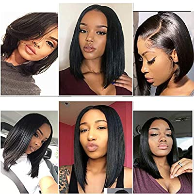 Brazilian Virgin Short Straight Bob Lace Front Wigs Human Hair Pre Plucked with Baby Hair 150% Density 4x4 Short Bob Wigs for Black Women