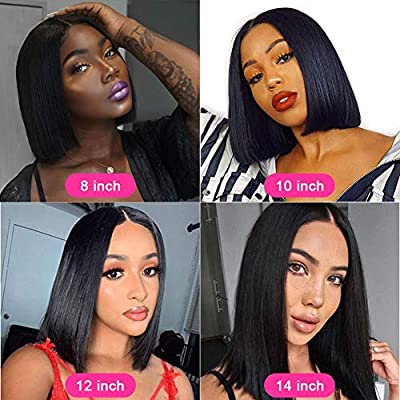 Brazilian Virgin Short Straight Bob Lace Front Wigs Human Hair Pre Plucked with Baby Hair 150% Density 4x4 Short Bob Wigs for Black Women