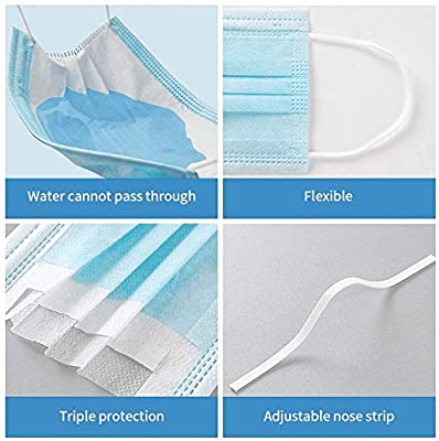 2000 PCS Bulk Blue Face Masks (40 Boxes, 50pcs/Box), Non Woven Thick 3-Layers Breathable Facial Masks with Adjustable Earloop, Mouth and Nose Cover