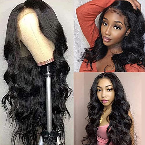 Imeya 13x6 HD Transparent Lace Frontal Wigs For Black Women 150% Density Body Wave Wig Human Hair Pre Plucked With Baby Hair Natural Black Long Wavy Wig 100% Brazilian Virgin Hair Wig