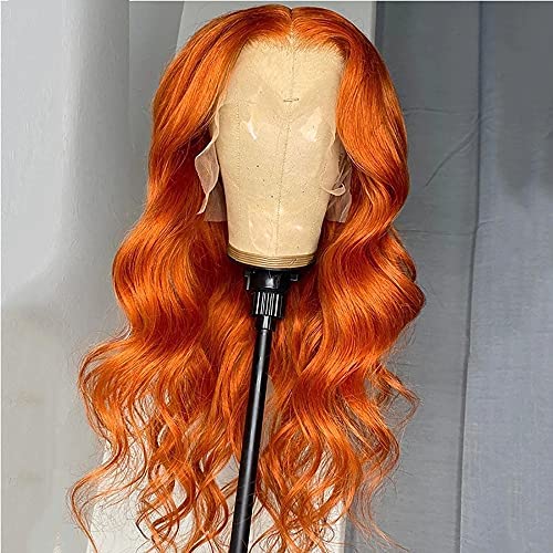 Derun Ginger Orange Body Wave Lace Front Wigs Human Hair  (T Lace, BW, 14 Inch)