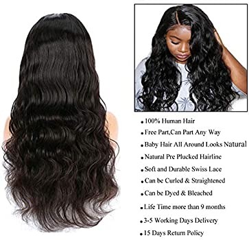 Lace Front Wigs Human Hair for Black Women Pre Plucked Hairline with Baby Hair 150% Density Brazilian Body Wave Wigs Natural Color