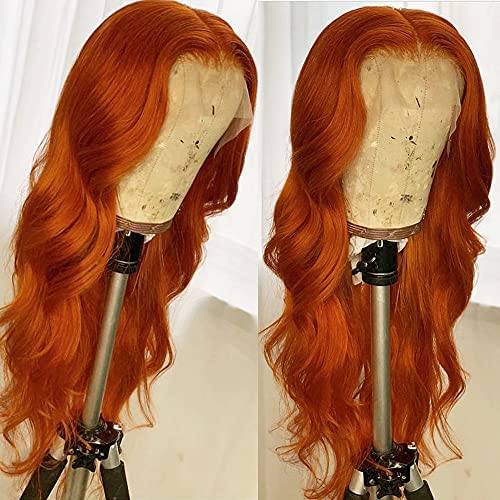 BLG Human Hair Wigs for Black Women 150% Density OrangeRed Human Hair Lace Front Wigs Body Wave T Part Lace Front Wigs Human Hair Pre Plucked (16 Inch, Orange T Part Lace Wig)