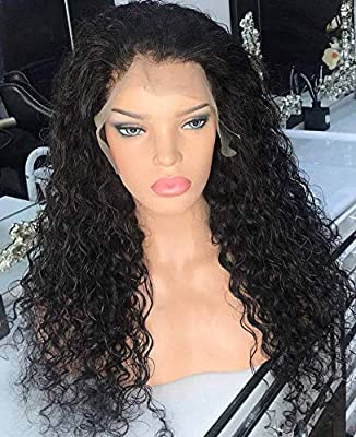 Giannay Glueless Lace Front Wigs for Black Women Long Curly Wigs with Baby Hair Natural Wave Synthetic Wig Heat Resistant Fiber Hair 180% Density Lace Wigs Black Color