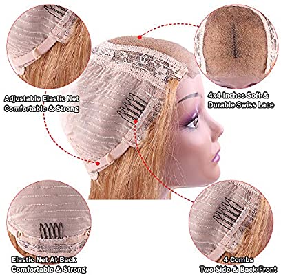 Muokass 4x4 Lace Front Wigs Straight Hair Brazilian Virgin Human Hair Lace Closure Wigs For Black Women 150% Density Pre Plucked With Elastic Bands Natural Color (18-28 inch, straight wig)