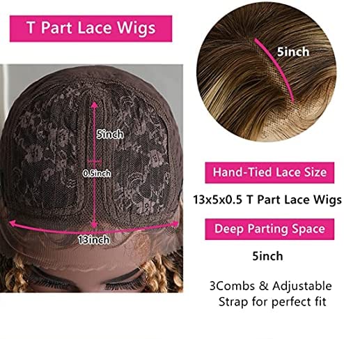 Beauty Forever #TL412 Highlight Blonde Body Wave T Part Lace Front Wig Human Hair Wigs For Black Women, 20 Inch Brown Piano Color 13X5X0.5 Lace Part Wig 150% Density
