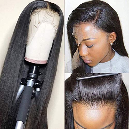 ITODAY 13×4 Lace Front Wigs Human Hair Brazilian Straight Human Hair Wigs for Black Women Pre Plucked Straight Hair Lace Frontal Wigs with Baby Hair Natural Color