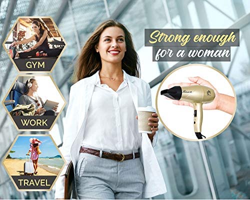 Le Angelique Bison Mini Hair Dryer - 1200W Super Strong - Travel Blow Dryer with Diffuser And Concentrator | Small Kids Size (Pink Cheetah)