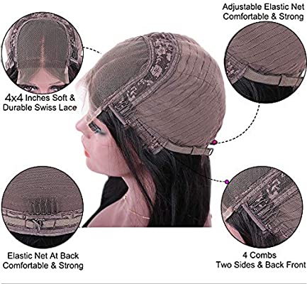 Muokass 4x4 Lace Front Wigs Straight Hair Brazilian Virgin Human Hair Lace Closure Wigs For Black Women 150% Density Pre Plucked With Elastic Bands Natural Color (18-28 inch, straight wig)
