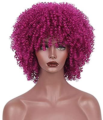 AISI HAIR Afro Kinky Curly Fully Wigs Shoulder Length Synthetic Cosplay Wigs for African American Women Natural Curly Heat Resistant Fiber Afro Hair Wigs (Magenta)
