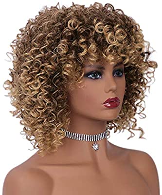 AISI HAIR Afro Kinky Curly Fully Wigs Shoulder Length Synthetic Cosplay Wigs for African American Women Natural Curly Heat Resistant Fiber Afro Hair Wigs (Magenta)