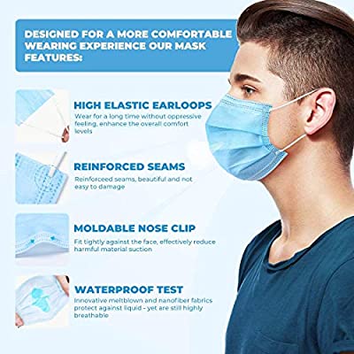 2000 PCS Bulk Blue Face Masks (40 Boxes, 50pcs/Box), Non Woven Thick 3-Layers Breathable Facial Masks with Adjustable Earloop, Mouth and Nose Cover