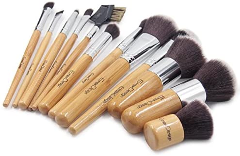 EmaxDesign 12 Pieces Makeup Brush Set Professional Bamboo Handle Premium Synthetic Kabuki Foundation Blending Blush Concealer Eye Face Liquid Powder Cream Cosmetics Brushes Kit With Bag