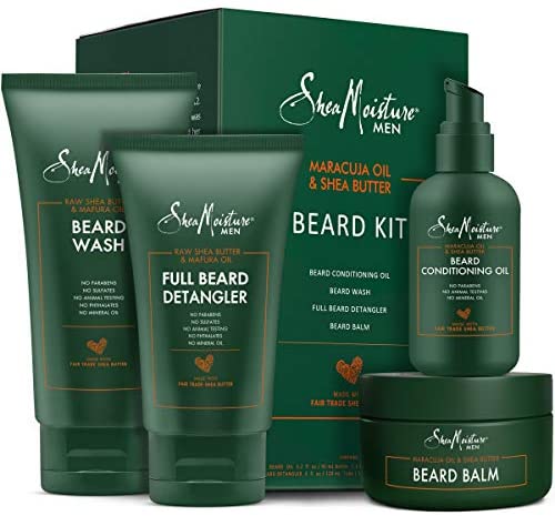Shea Moisture Complete Beard Kit | All Natural Ingredients | Maracuja Oil & Shea Butter | Beard Balm | Beard Conditioning Oil | Beard Wash | Beard Detangler | Gift Box
