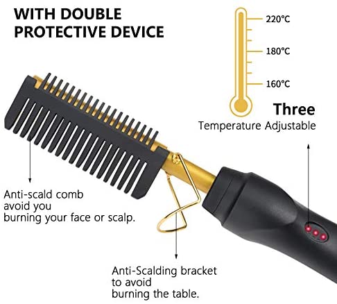 Hot Hair Straightener Brush, TONYKEY Multifunctional Copper Hair Straightener Brush for Men Woman Electric Heating Comb, Portable Travel Anti-Scald Beard Hair Straightener Comb