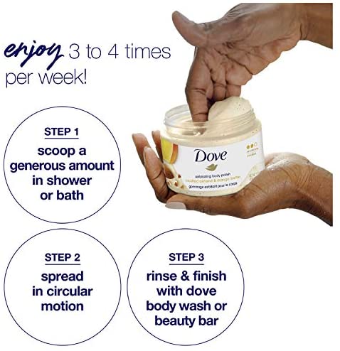 Dove Exfoliating Body Polish Body Scrub Exfoliating Scrub for Dry Skin Crushed Almond and Mango Butter  10.5 oz 4 Count