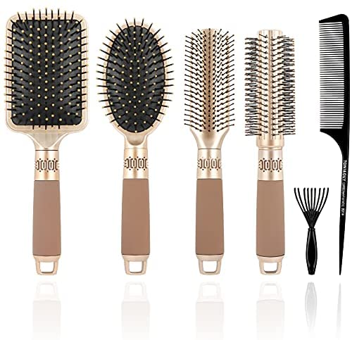Mens Paddle Hair Brush Comb Set for Women and Men 6 Pcs Wet Hair Brushes for long Hair No Tangle Hair Brush for Curly or Straight Hair