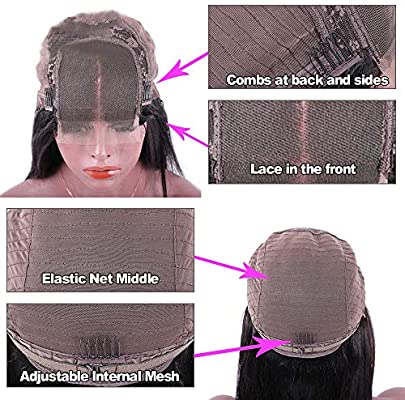 Muokass 4x4 Lace Front Wigs Straight Hair Brazilian Virgin Human Hair Lace Closure Wigs For Black Women 150% Density Pre Plucked With Elastic Bands Natural Color (18-28 inch, straight wig)