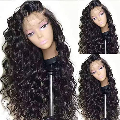 Fureya Wave Hair Lace Front Wig for Black Women Long Wavy Wigs Synthetic Heat Resistant Fiber Hair Glueless Wigs with Baby Hair 24 inch Black Wigs