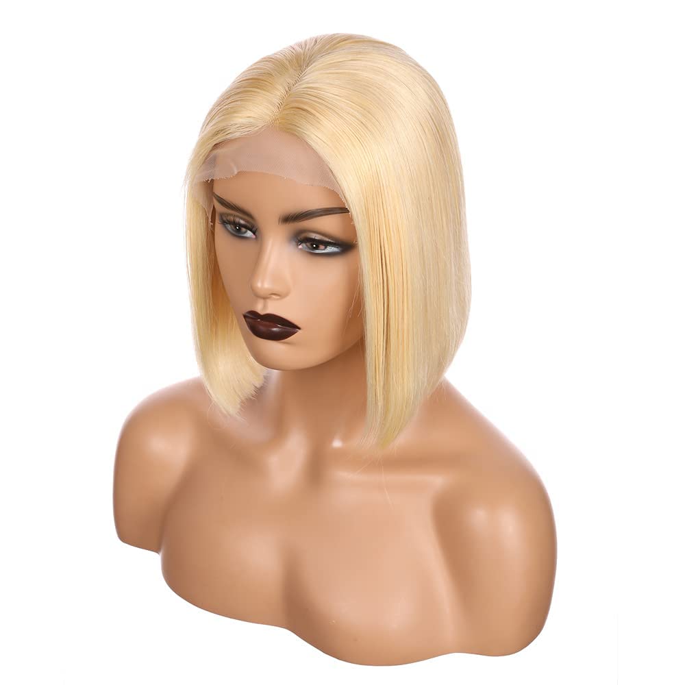 Blonde Bob Wigs Human Hair Front Lace Wigs for Black Women 10 Inch 613 13x4x1 Short Bob Wigs Brazilian Virgin Hair Pre Plucked Natural Hairline with Baby Hair