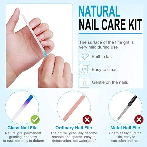 5 Pack Glass Nail File With Case, Crystal Fingernail Files, Double Sided Finger Nail Files, Professional Manicure Nail Care