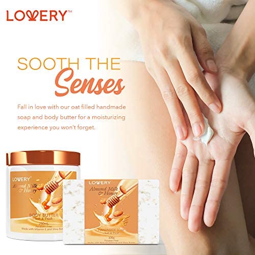 Bath Gift Set - Almond Milk and Honey Spa Kit Includes Shower Gel, Bath Bomb, Bubble Bath, Body Scrub, Salts, Body Butter, Jojoba Oil & Handmade Oatmeal Soap