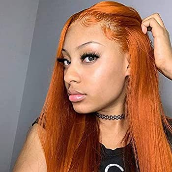 Glowmorous Ginger Orange Long Straight Lace Front Wigs Human Hair 13x6 T Part Lace Frontal Wig Pre Plucked With Baby Hair Brazilian Remy Hair For Black Women