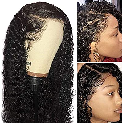 Giannay Glueless Lace Front Wigs for Black Women Long Curly Wigs with Baby Hair Natural Wave Synthetic Wig Heat Resistant Fiber Hair 180% Density Lace Wigs Black Color