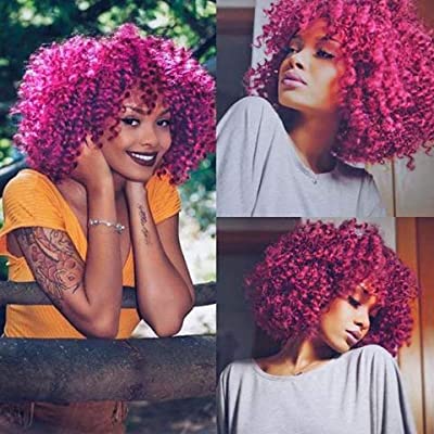 AISI HAIR Afro Kinky Curly Fully Wigs Shoulder Length Synthetic Cosplay Wigs for African American Women Natural Curly Heat Resistant Fiber Afro Hair Wigs (Magenta)