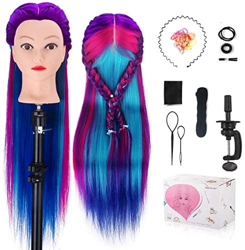 Mannequin Head with Hair, MYSWEETY 28" Mannequin Head Hair Styling Training Head Manikin Cosmetology Doll Head Synthetic Fiber Hair with Table Clamp & Braiding Kit