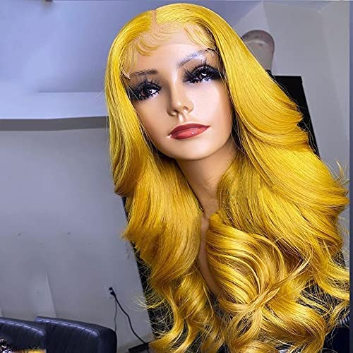 Fureya Synthetic Wigs for Women Natural Loose Wave Full No Lace Wigs Yellow Hair Deep Parting Space 24 inch Curly Hair