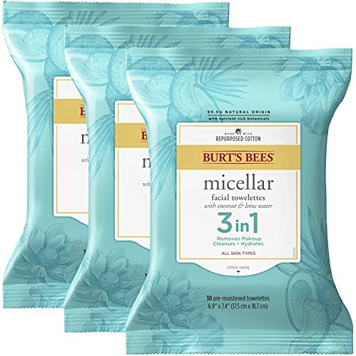 Burts Bees Micellar Makeup Removing Towelettes with Coconut & Lotus Water, (Pack of 3) Count