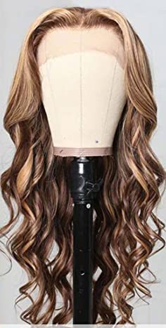 Beauty Forever #TL412 Highlight Blonde Body Wave T Part Lace Front Wig Human Hair Wigs For Black Women, 20 Inch Brown Piano Color 13X5X0.5 Lace Part Wig 150% Density