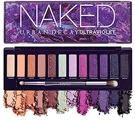 Urban Decay Naked Ultraviolet Eyeshadow Palette, 12 Vivid Neutral Shades with Purple Pop - Ultra-Blendable, Rich Colors with Velvety Texture - Set Includes Mirror & Double-Ended Makeup Brush