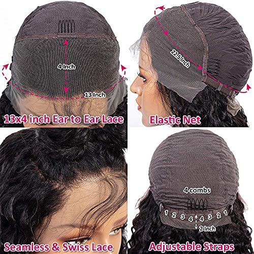 Water Wave Lace Front Wigs Human Hair Brazilian Virgin Human Hair 13X4 Lace Frontal Wigs 150% Density Pre Plucked With Baby Hair Natural Black Kropan Wigs For Black Women