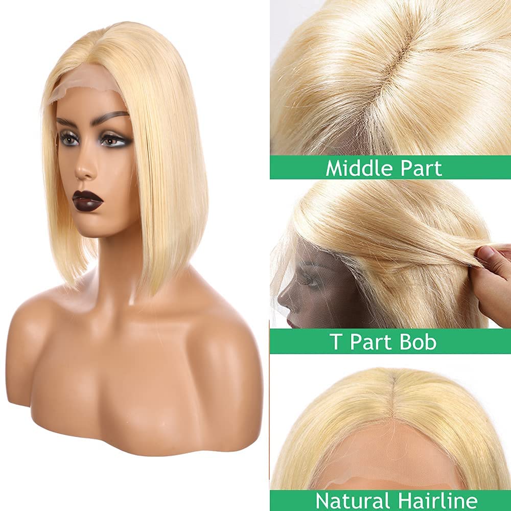 Blonde Bob Wigs Human Hair Front Lace Wigs for Black Women 10 Inch 613 13x4x1 Short Bob Wigs Brazilian Virgin Hair Pre Plucked Natural Hairline with Baby Hair