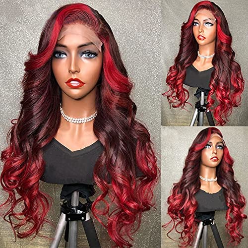 YMS Human Hair Wigs for Black Women 150% Density Ombre Red Transparent Lace Front Wigs Human Hair Pre Plucked 100% Unprocessed Human Hair Wigs(20 inch,13x4 Lace Front Wig)
