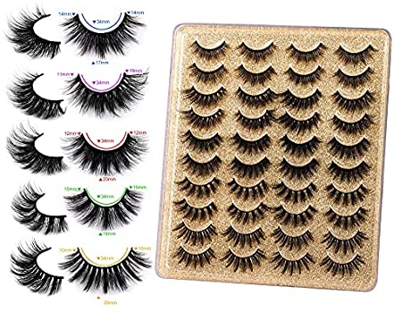 Eyelashes 3D False Lashes Fluffy Natural to Thick Faux Mink Lashes 20 Pairs Pack 17-20MM Long Wispy Crossed Fake Eyelashes 5 Styles Handmade Eye Lashes by Yawamica
