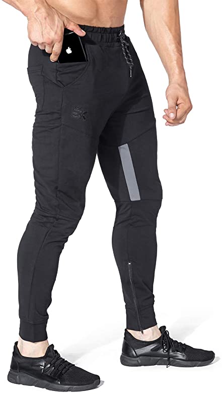 Mens Thigh Mesh Gym Jogger Pants, Men's Casual Slim Fit Workout Bodybuilding Sweatpants with Zipper Pocket
