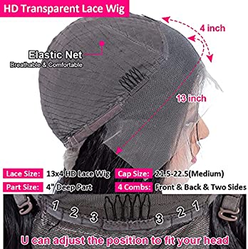 Wingirl 13x4 HD Transparent Lace Front Human Hair Wigs for Women 9A 220% Density Brazilian Body Wave Lace Front Wigs Pre Plucked Hairline with Baby Hair Black Color(16-26, 220% density)