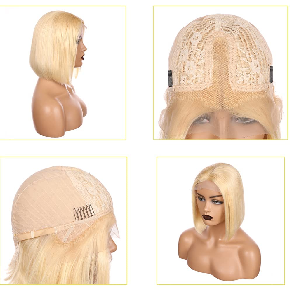 Blonde Bob Wigs Human Hair Front Lace Wigs for Black Women 10 Inch 613 13x4x1 Short Bob Wigs Brazilian Virgin Hair Pre Plucked Natural Hairline with Baby Hair