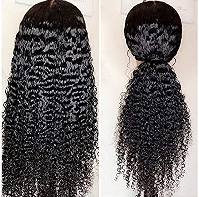 Giannay Glueless Lace Front Wigs for Black Women Long Curly Wigs with Baby Hair Natural Wave Synthetic Wig Heat Resistant Fiber Hair 180% Density Lace Wigs Black Color