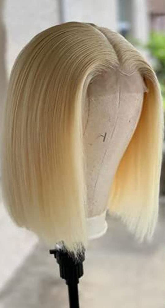 Blonde Bob Wigs Human Hair Front Lace Wigs for Black Women 10 Inch 613 13x4x1 Short Bob Wigs Brazilian Virgin Hair Pre Plucked Natural Hairline with Baby Hair