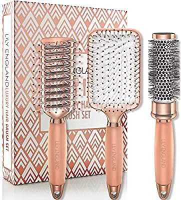 Hair Brush Set - Luxury Professional Hairbrush Gift Set by Lily England for All Hair Types, Rose Gold