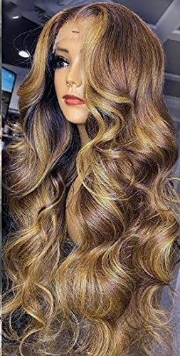 Beauty Forever #TL412 Highlight Blonde Body Wave T Part Lace Front Wig Human Hair Wigs For Black Women, 20 Inch Brown Piano Color 13X5X0.5 Lace Part Wig 150% Density