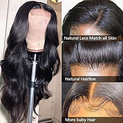 Body Wave Lace Closure Human Hair Wigs with Baby Hair Pre Plucked 150% Density 4x4 Lace Closure Front Wigs 100% Unprocessed Brazilian Virgin Body Wave Human Hair Lace Wigs (20 inch)
